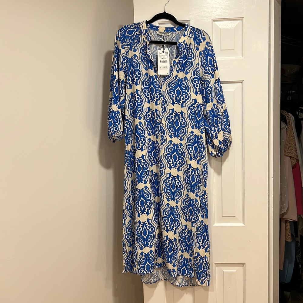 Zara size small blue / white maxi dress